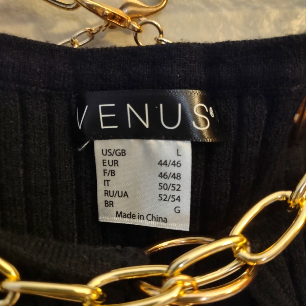 Venus Ribbed Sweater with Gold Chain Rhinestone Embellishments. - Picture 5 of 7